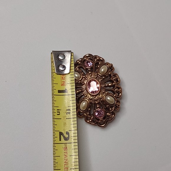 Vintage Gold Tone With Pink Stones Oval Shaped Brooch - Picture 11 of 16